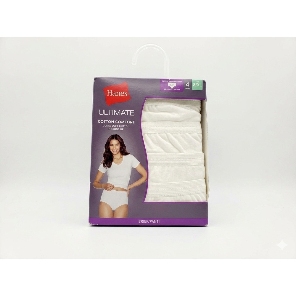 Hanes Ultimate Cotton Comfort Briefs 4-Pack White Size 8/XL Vtg. NOS No Ride Up